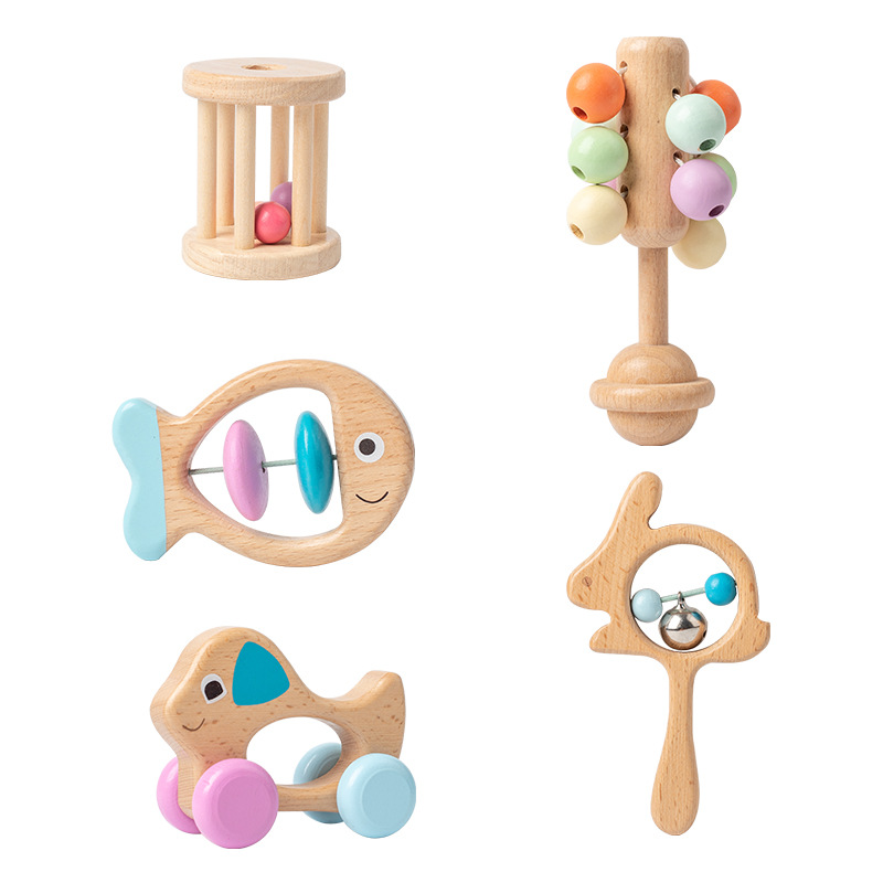 Wooden baby box rattle set (5)